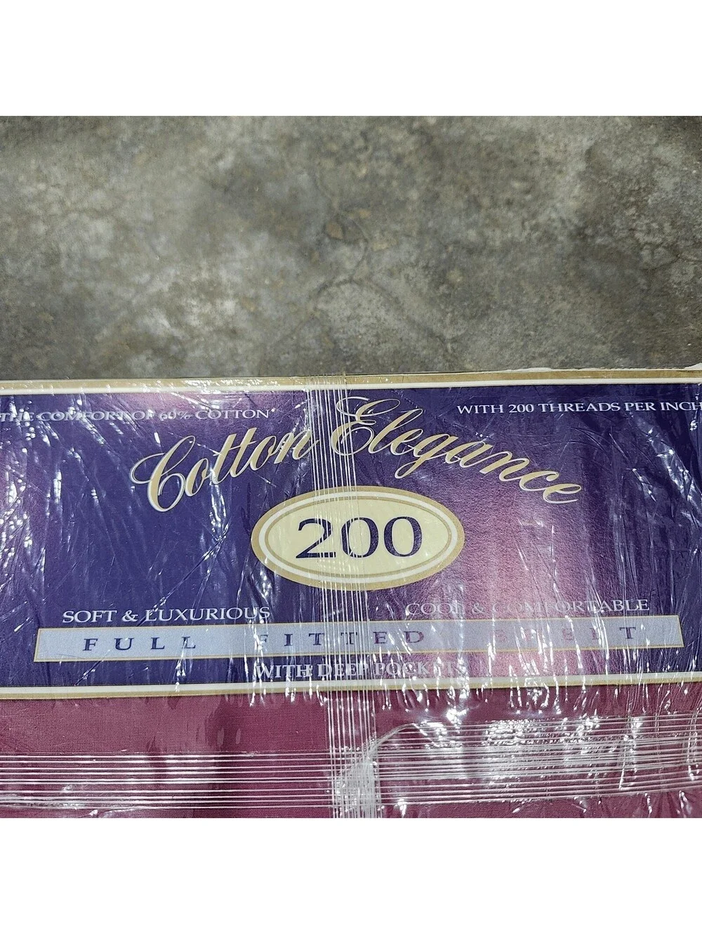 Vintage Full Fitted Sheet Cotton Poly NIP 200 Thread Count Burgundy/Wine No Iron